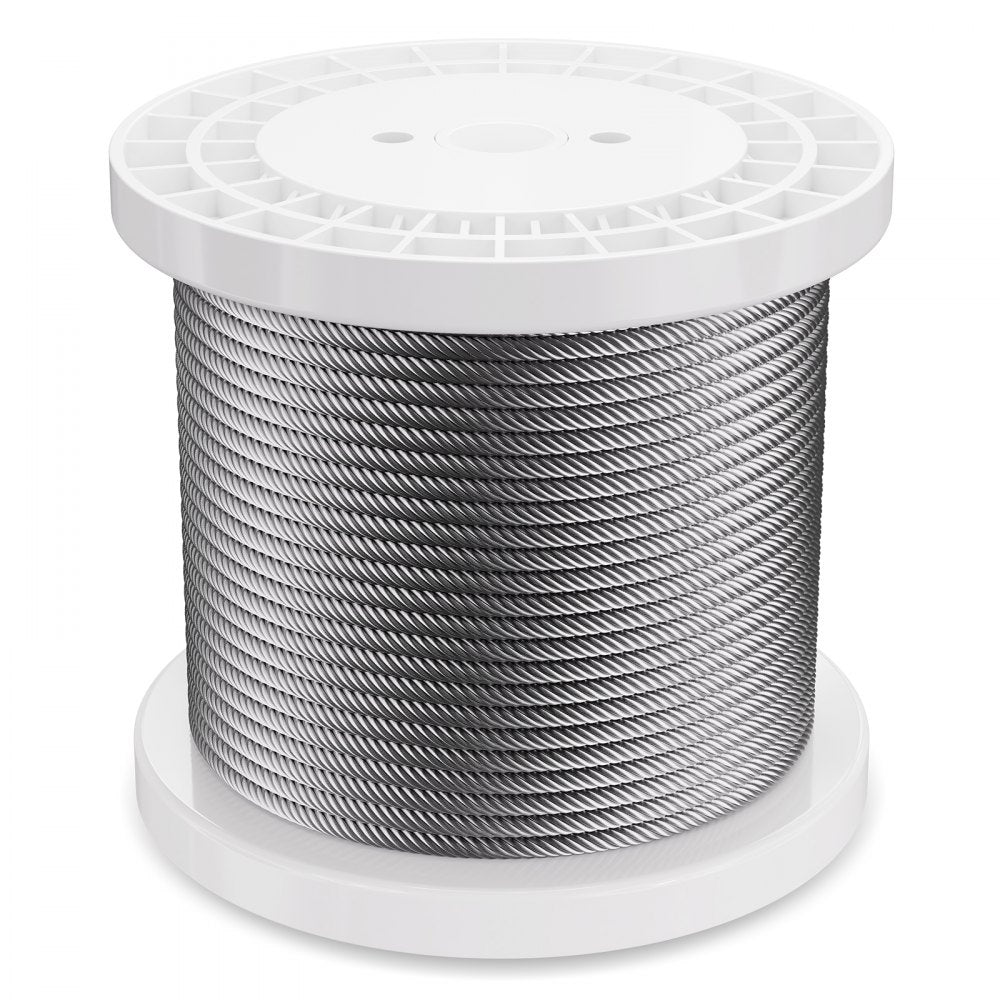 VEVOR Wire Rope, 1/4" 250 ft Zinc Galvanized Carbon Steel Cable with Gloves, 7000 lbs Breaking Strength, 7 x 19 Strands Construction Marine Aircraft Grade for Handrail Stair Decking Fence Outdoors