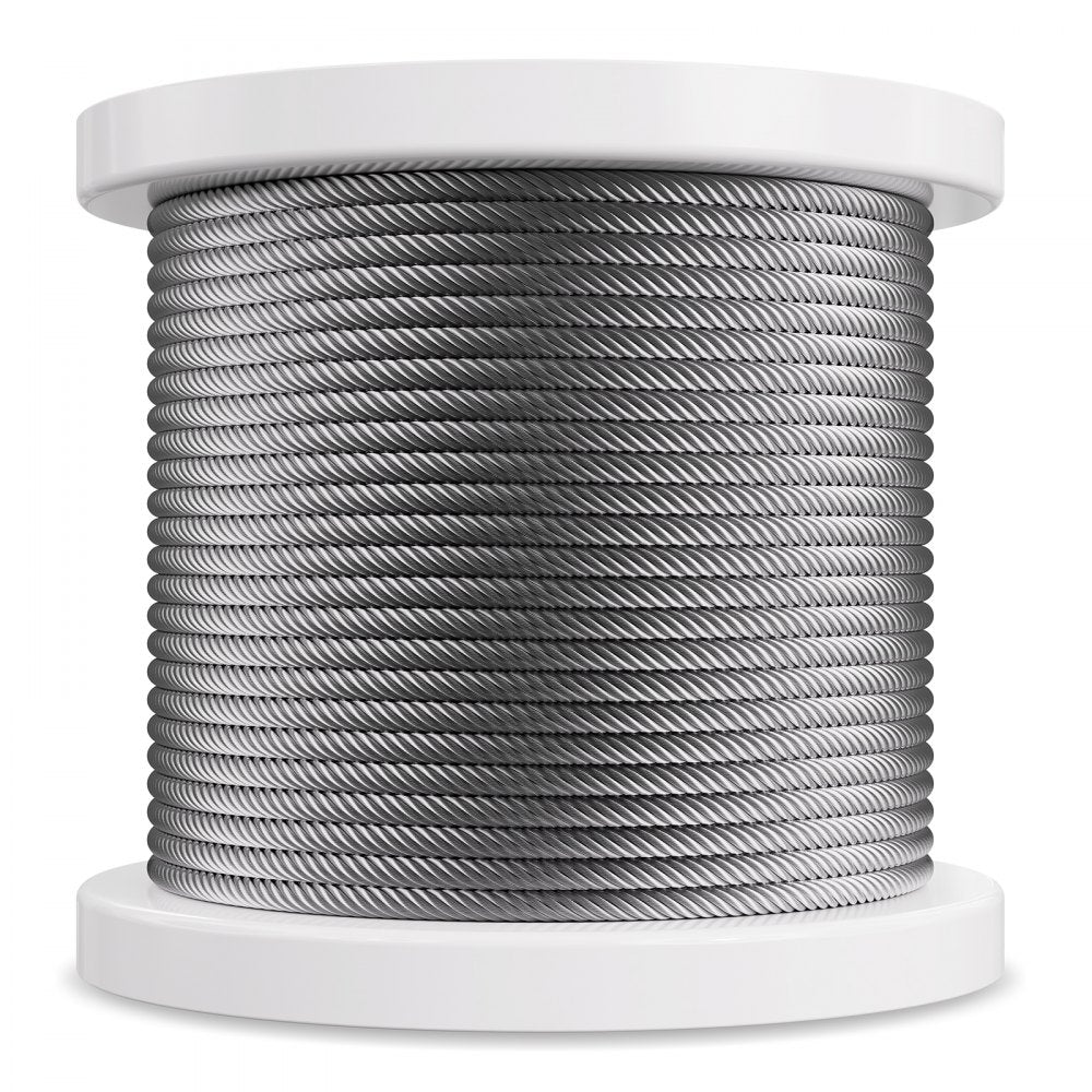 VEVOR Wire Rope, 1/4" 250 ft Zinc Galvanized Carbon Steel Cable with Gloves, 7000 lbs Breaking Strength, 7 x 19 Strands Construction Marine Aircraft Grade for Handrail Stair Decking Fence Outdoors