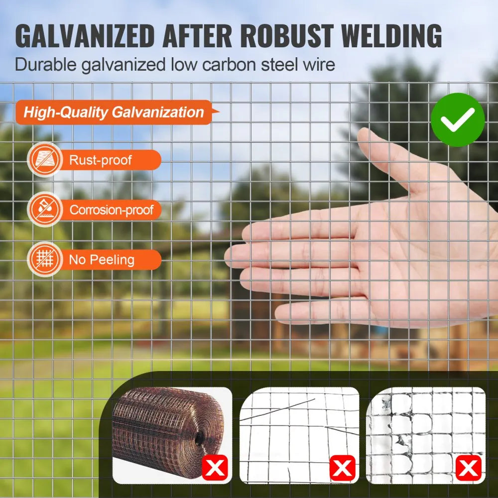 VEVOR Hardware Cloth 1/2 inch 24 inch x 50 ft 19 Gauge Chicken Wire Fence, Hot-Dip Galvanized After Welding Metal Wire Mesh Roll, Garden Plant Welded Fencing Roll Supports Poultry Netting Cage Fence