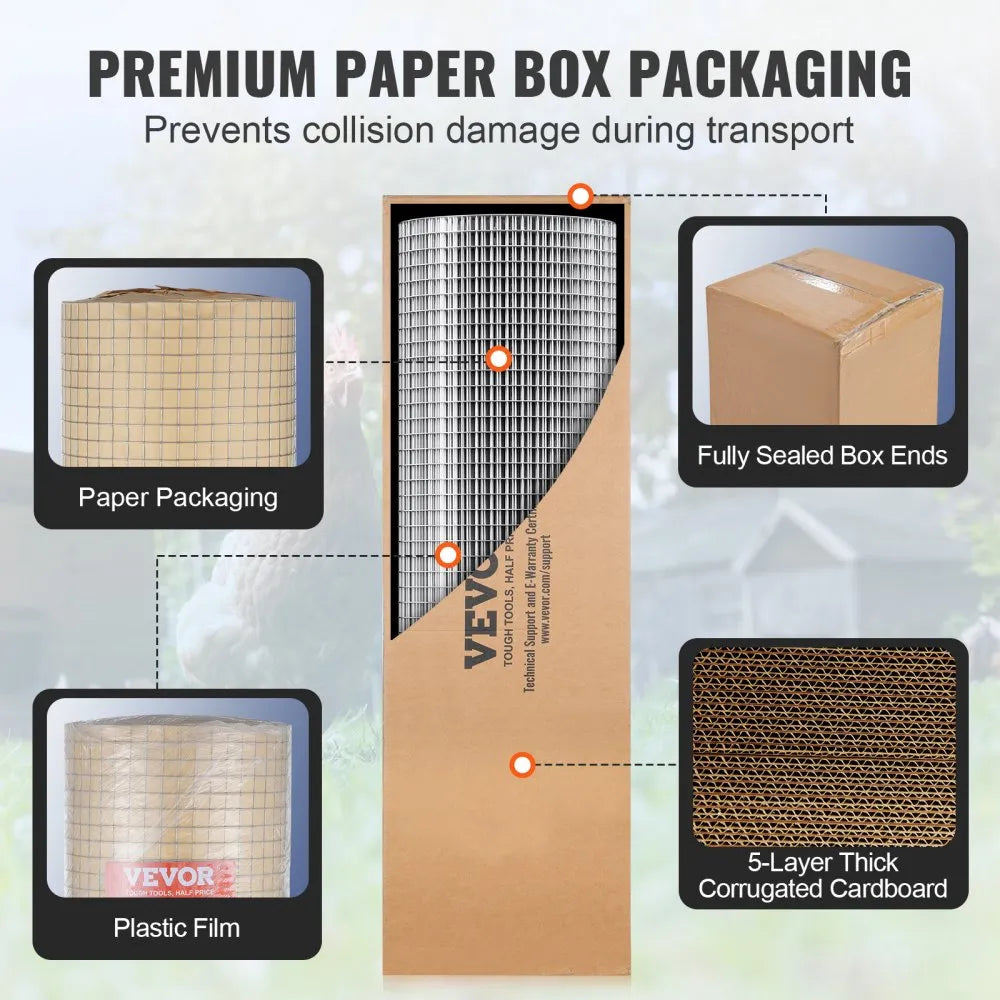 VEVOR Hardware Cloth 1/2 inch 24 inch x 50 ft 19 Gauge Chicken Wire Fence, Hot-Dip Galvanized After Welding Metal Wire Mesh Roll, Garden Plant Welded Fencing Roll Supports Poultry Netting Cage Fence
