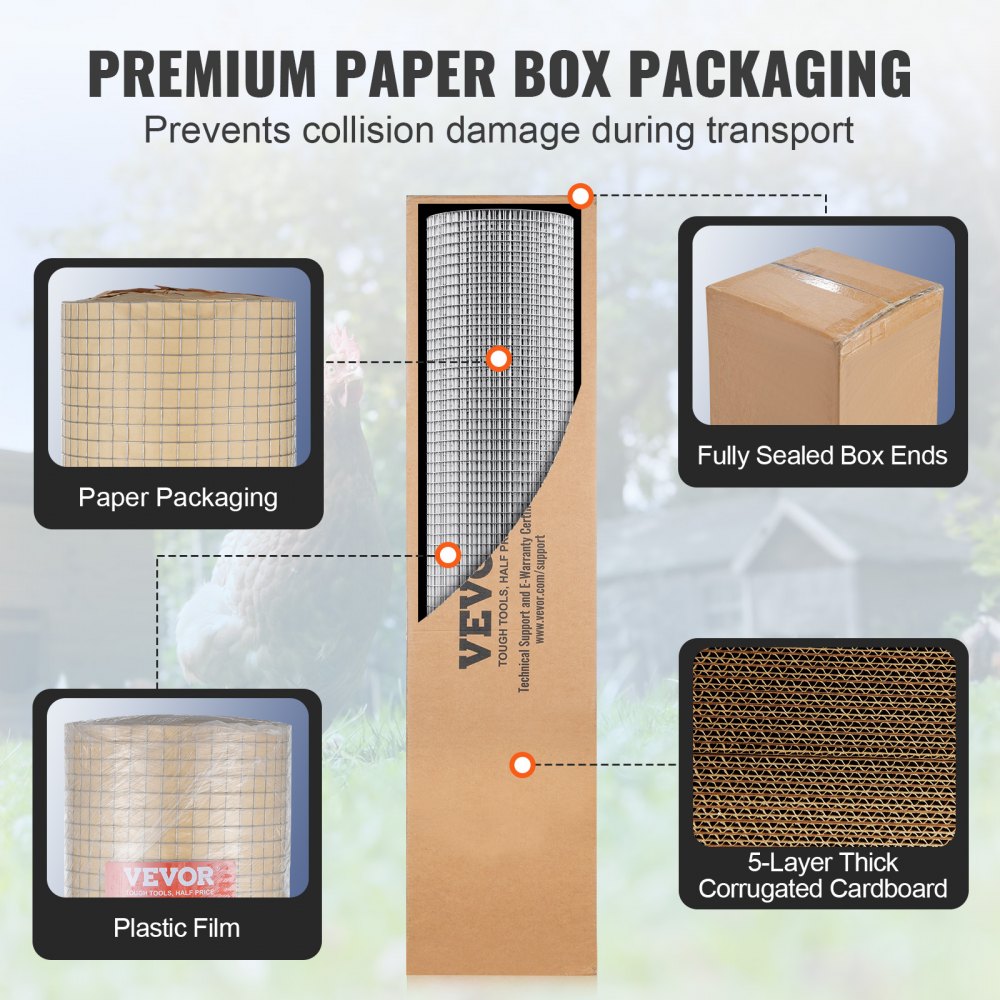 VEVOR Hardware Cloth 1/2 inch 36 inch x 50 ft 19 Gauge Chicken Wire Fence, Hot-Dip Galvanized After Welding Metal Wire Mesh Roll, Garden Plant Welded Fencing Roll Supports Poultry Netting Cage Fence