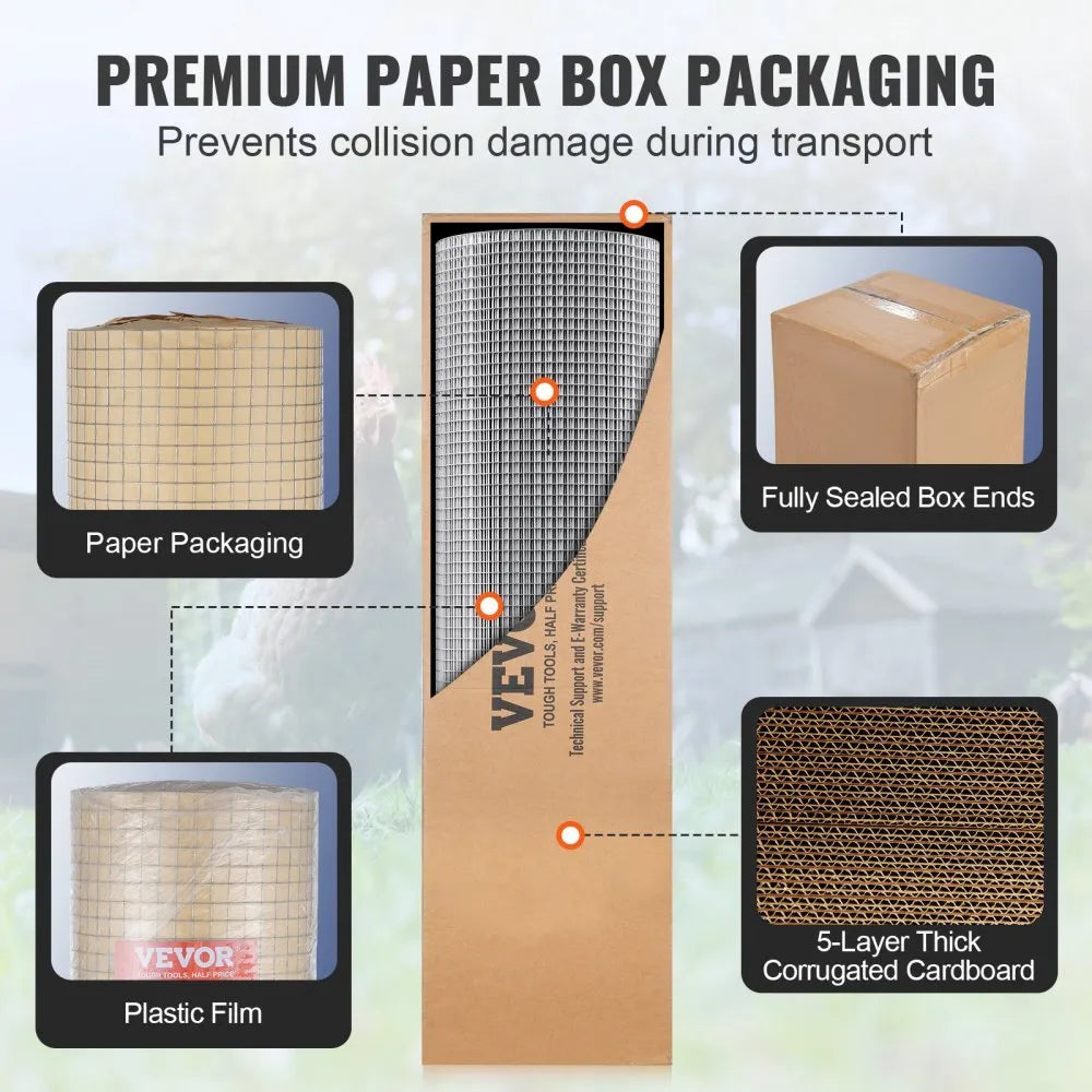 VEVOR Hardware Cloth 1/2 inch 36 inch x 100 ft 19 Gauge Chicken Wire Fence, Hot-Dip Galvanized After Welding Metal Wire Mesh Roll, Garden Plant Welded Fencing Roll Supports Poultry Netting Cage Fence