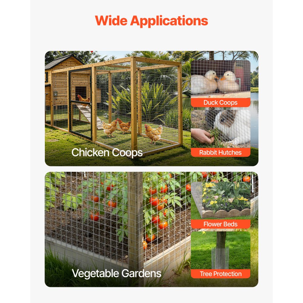 VEVOR Hardware Cloth, 1/2 inch 60 inch x 50 ft 19 Gauge Chicken Wire Fence, Hot-Dip Galvanized After Welding Metal Wire Mesh Roll, Garden Plant Welded Fencing Roll Supports Poultry Netting Cage Fence