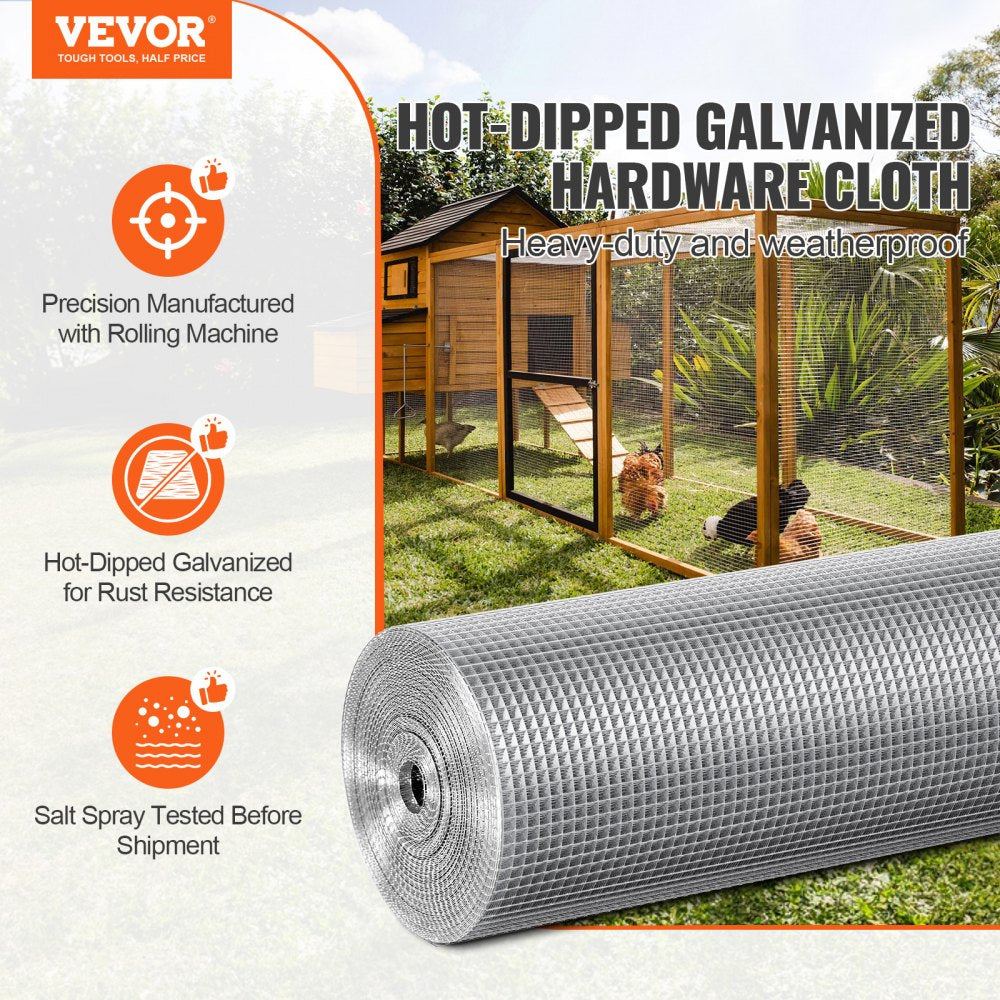 VEVOR Hardware Cloth 1/4 inch 36 inch x 50 ft 23 Gauge Chicken Wire Fence, Hot-Dip Galvanized After Welding Metal Wire Mesh Roll, Garden Plant Welded Fencing Roll Supports Poultry Netting Cage Fence