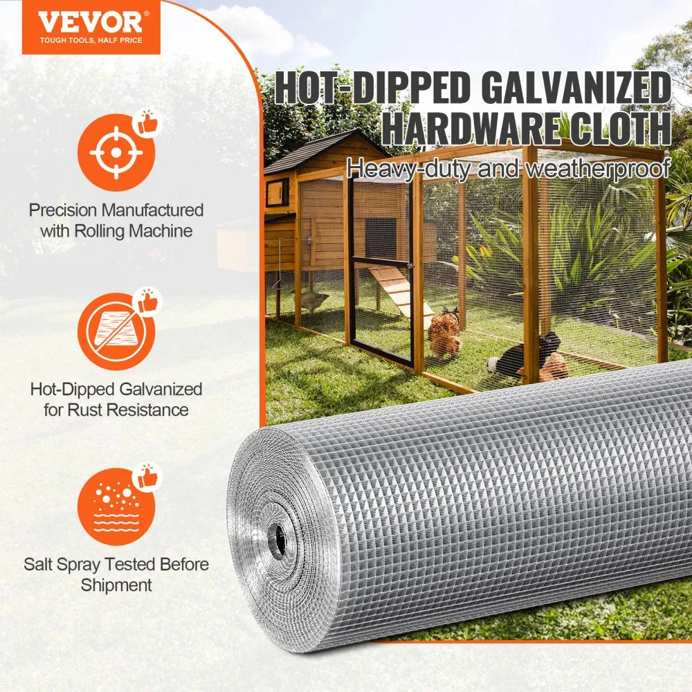 VEVOR Hardware Cloth 1/4 inch 36 inch x 100 ft 23 Gauge Chicken Wire Fence, Hot-Dip Galvanized After Welding Metal Wire Mesh Roll, Garden Plant Welded Fencing Roll Supports Poultry Netting Cage Fence