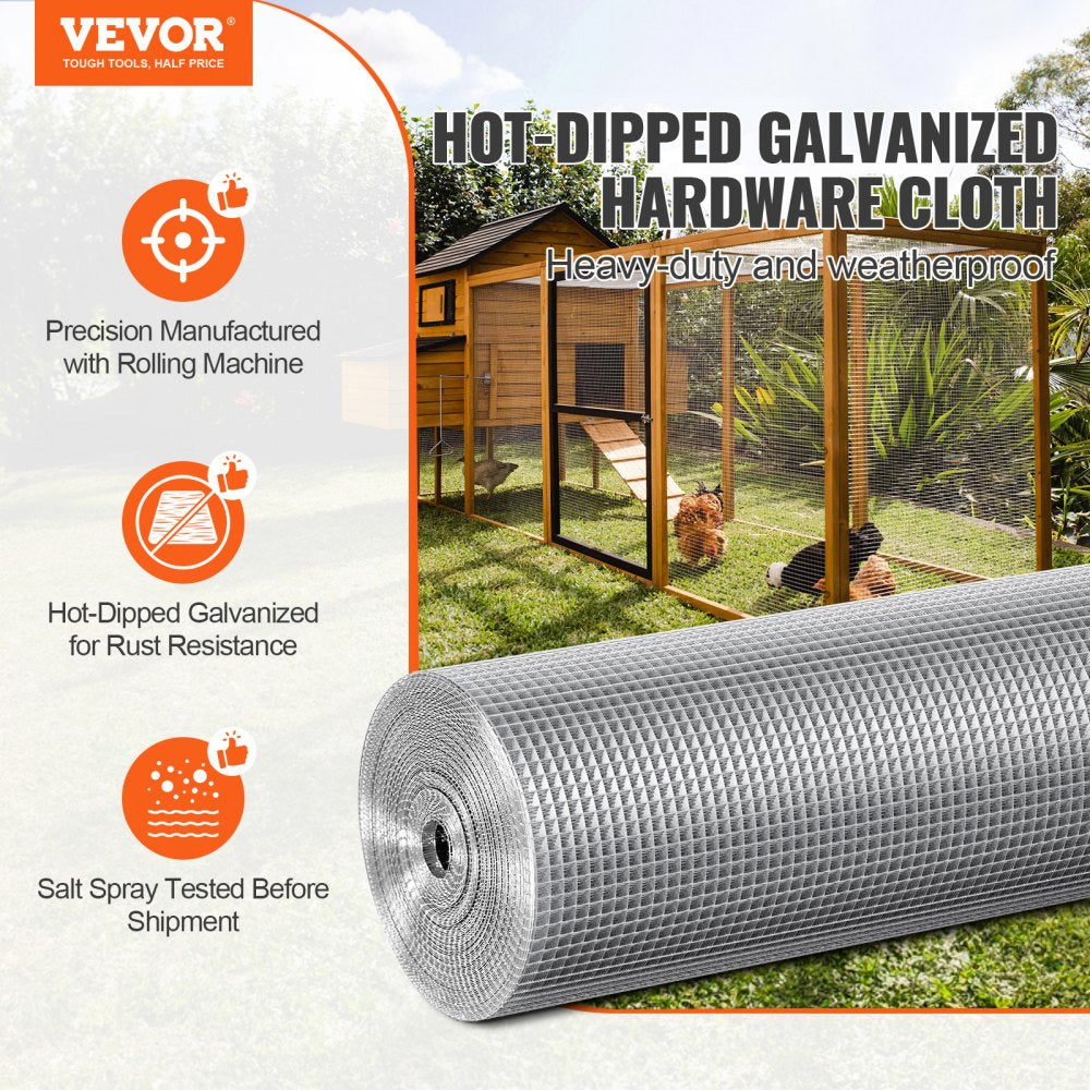 VEVOR Hardware Cloth 1/4 inch 48 inch x 50 ft 23 Gauge Chicken Wire Fence, Hot-Dip Galvanized After Welding Metal Wire Mesh Roll, Garden Plant Welded Fencing Roll Supports Poultry Netting Cage Fence