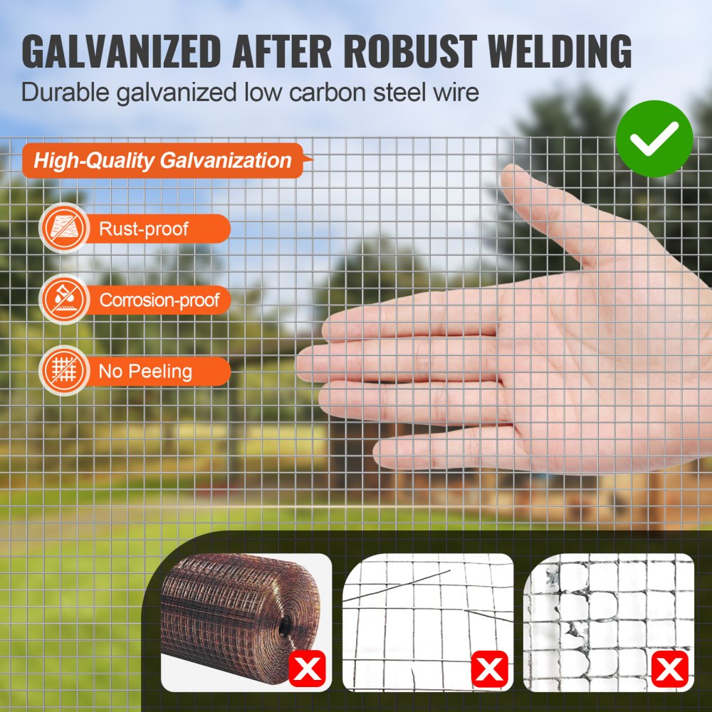 VEVOR Hardware Cloth, 1/4 inch 48in x 100 ft 23 Gauge, Hot Dipped Galvanized Wire Mesh Roll, Chicken Wire Fencing, Wire Mesh for Rabbit Cages, Garden, Small Rodents