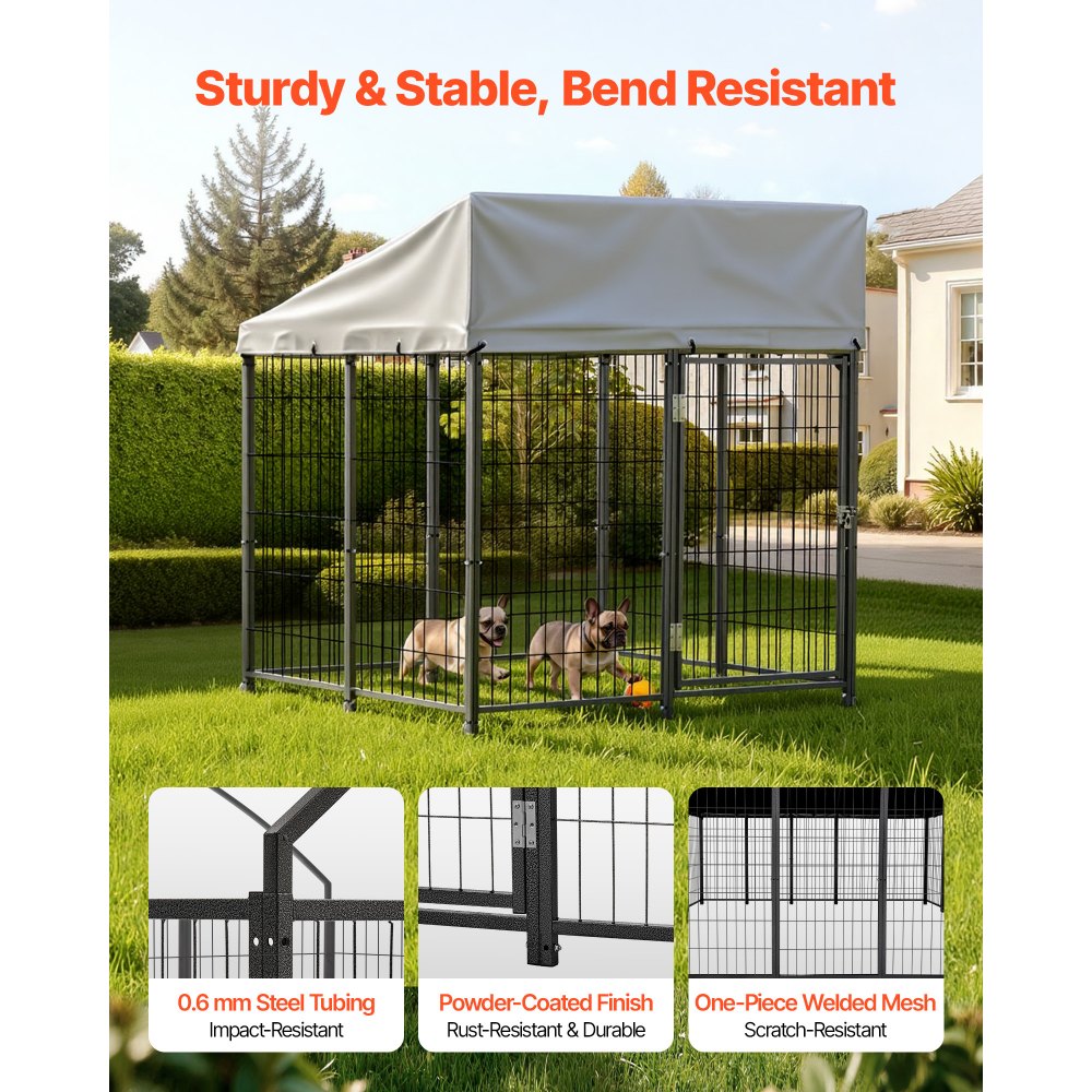 VEVOR Outdoor Dog Kennel, 3.67 x 3.78 x 4.1 ft Large Dog Kennel with Secure Lock, Outside Dogs Enclosures with UV-Resistant & Waterproof Roof Cover, Heavy Duty Pet Crate Cage Run for Large Dogs