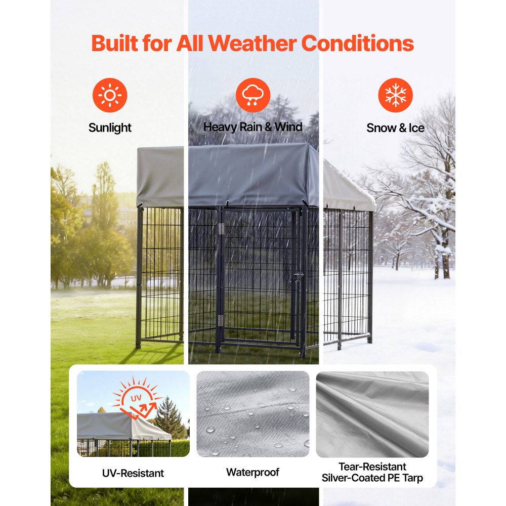 VEVOR Outdoor Dog Kennel, 3.67 x 3.78 x 4.1 ft Large Dog Kennel with Secure Lock, Outside Dogs Enclosures with UV-Resistant & Waterproof Roof Cover, Heavy Duty Pet Crate Cage Run for Large Dogs