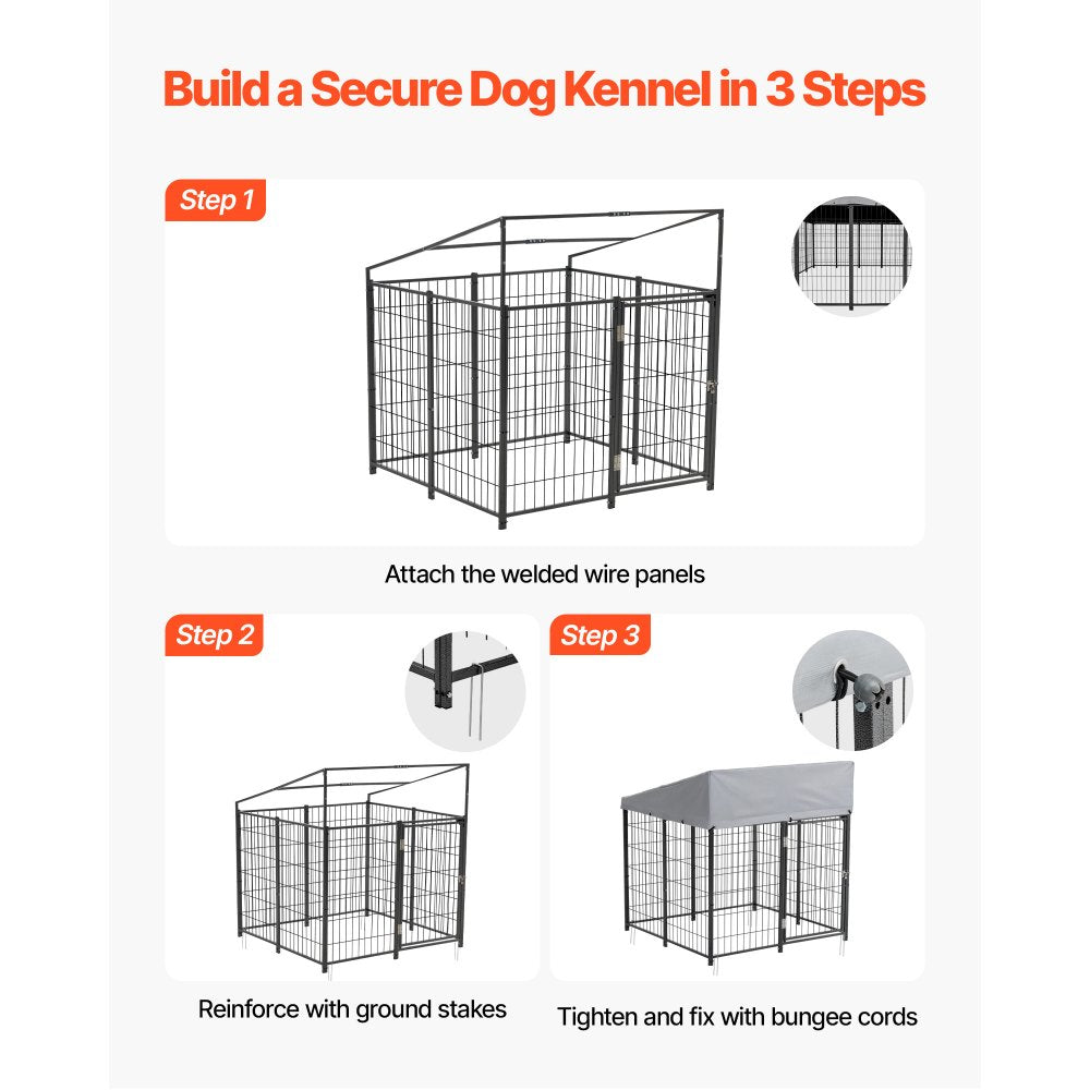 VEVOR Outdoor Dog Kennel, 3.67 x 3.78 x 4.1 ft Large Dog Kennel with Secure Lock, Outside Dogs Enclosures with UV-Resistant & Waterproof Roof Cover, Heavy Duty Pet Crate Cage Run for Large Dogs