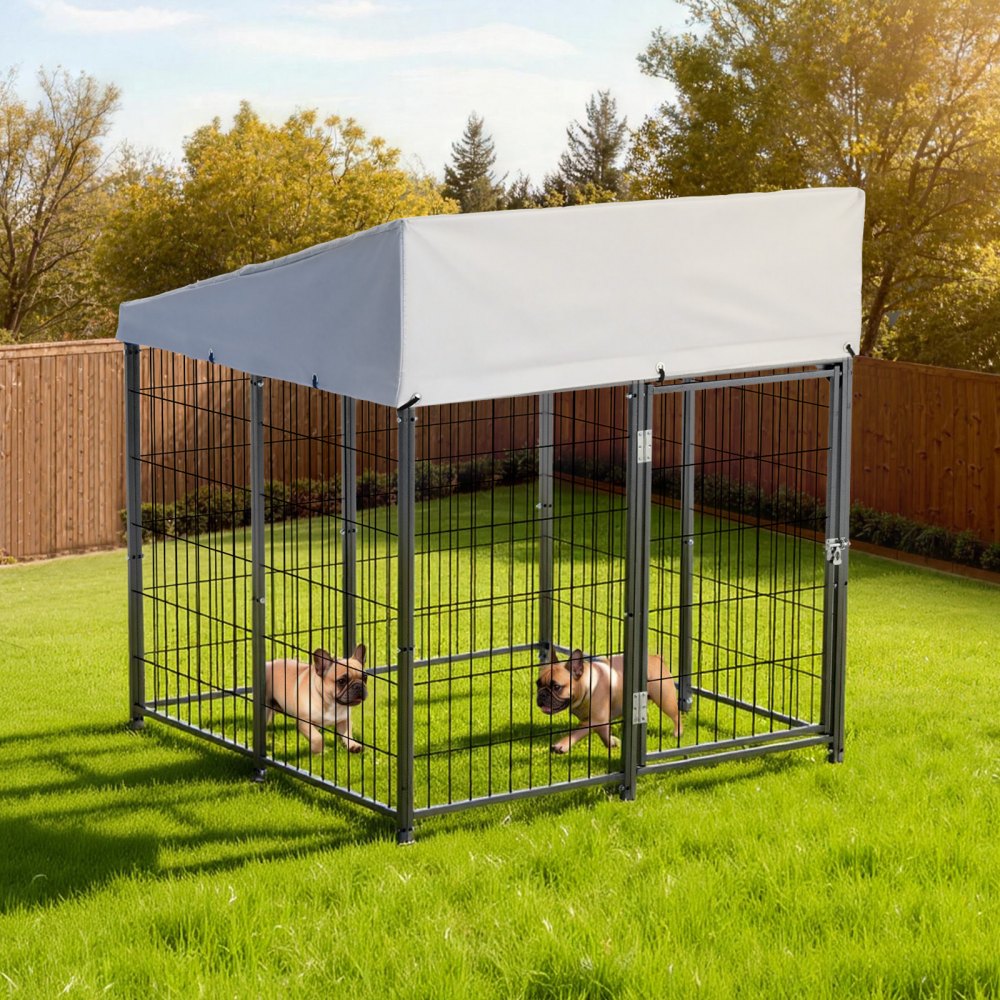 VEVOR Outdoor Dog Kennel, 3.67 x 3.78 x 4.1 ft Large Dog Kennel with Secure Lock, Outside Dogs Enclosures with UV-Resistant & Waterproof Roof Cover, Heavy Duty Pet Crate Cage Run for Large Dogs