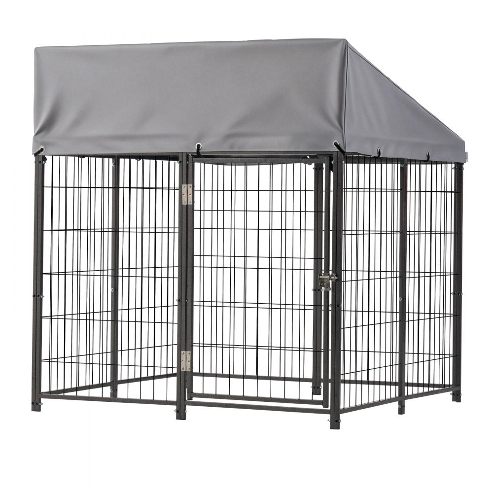 VEVOR Outdoor Dog Kennel, 3.67 x 3.78 x 4.1 ft Large Dog Kennel with Secure Lock, Outside Dogs Enclosures with UV-Resistant & Waterproof Roof Cover, Heavy Duty Pet Crate Cage Run for Large Dogs