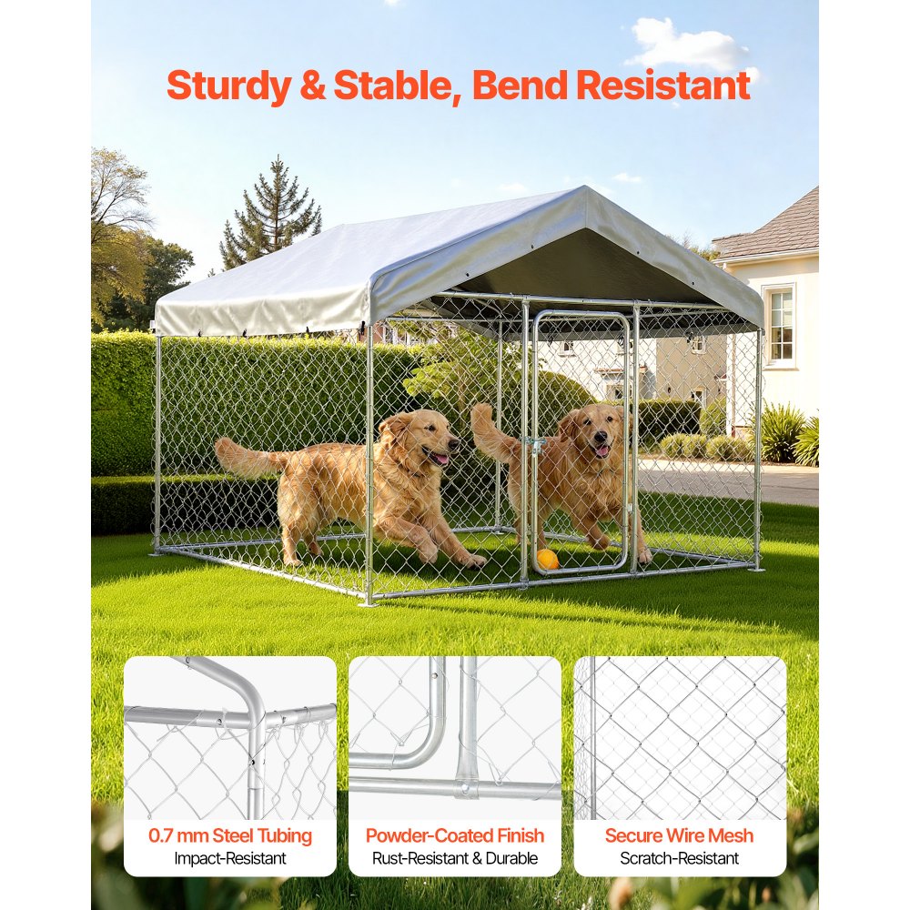 VEVOR Outdoor Dog Kennel, 6.56 x 6.56 x 5.25 ft Large Dog Kennel with Secure Lock, Outside Dogs Enclosures with UV-Resistant & Waterproof Roof Cover, Heavy Duty Pet Crate Cage Run for Large Dogs