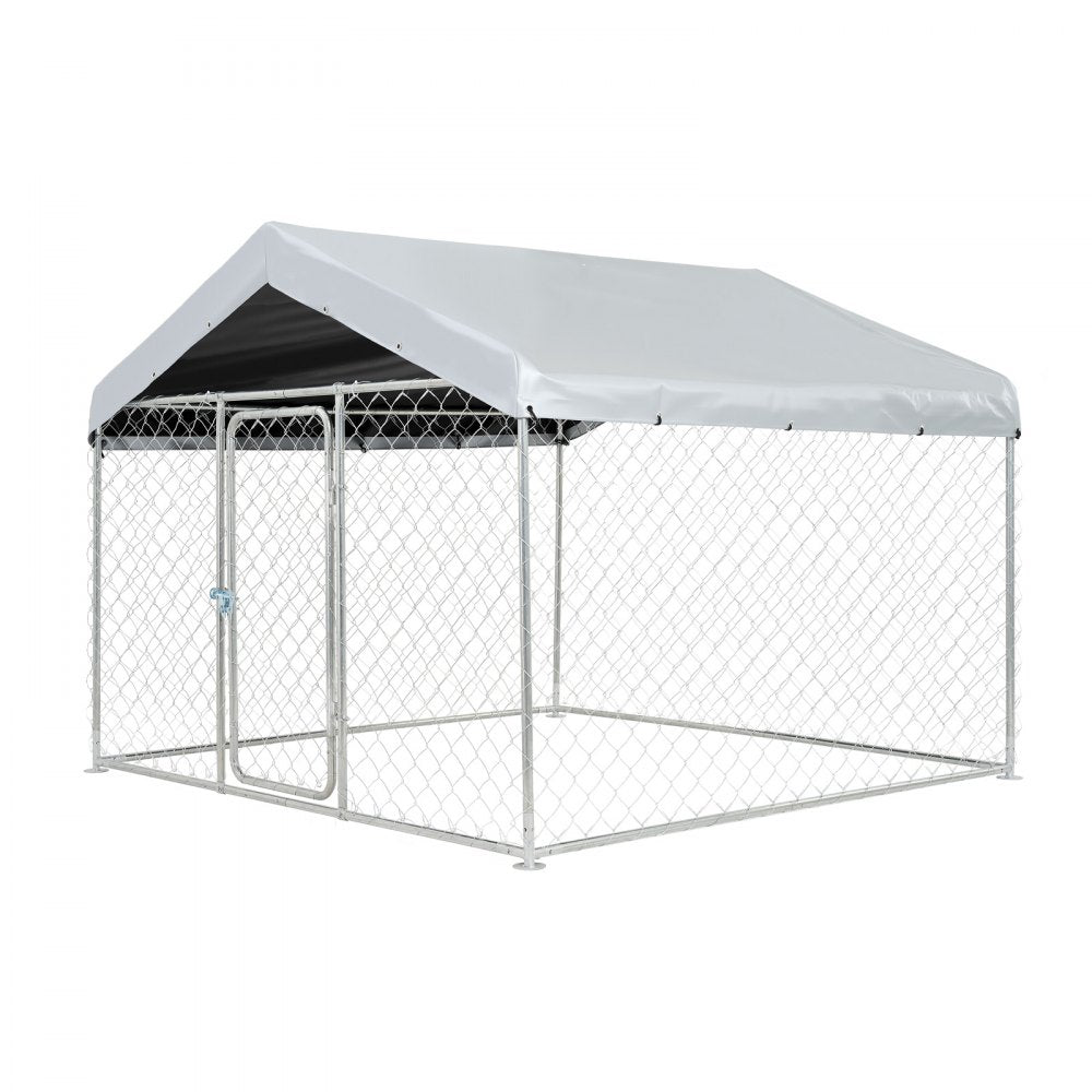 VEVOR Outdoor Dog Kennel, 6.56 x 6.56 x 5.25 ft Large Dog Kennel with Secure Lock, Outside Dogs Enclosures with UV-Resistant & Waterproof Roof Cover, Heavy Duty Pet Crate Cage Run for Large Dogs