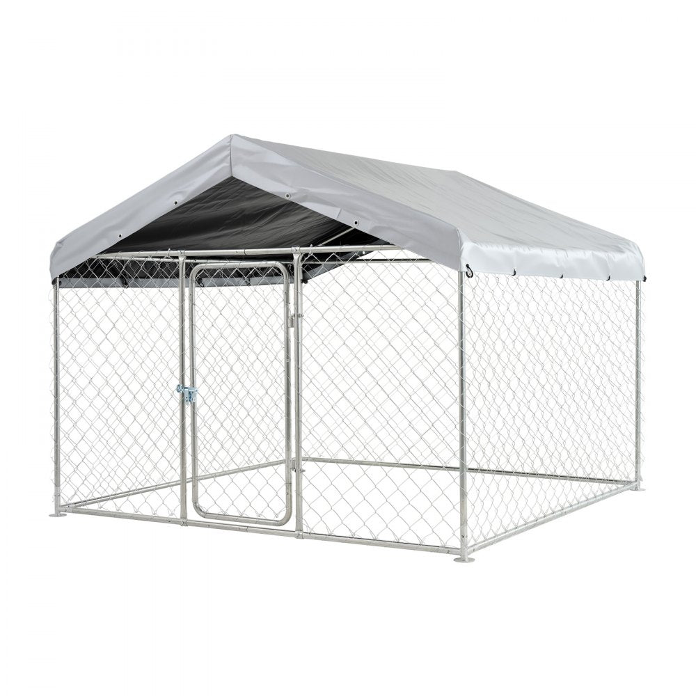 VEVOR Outdoor Dog Kennel, 6.56 x 6.56 x 5.25 ft Large Dog Kennel with Secure Lock, Outside Dogs Enclosures with UV-Resistant & Waterproof Roof Cover, Heavy Duty Pet Crate Cage Run for Large Dogs