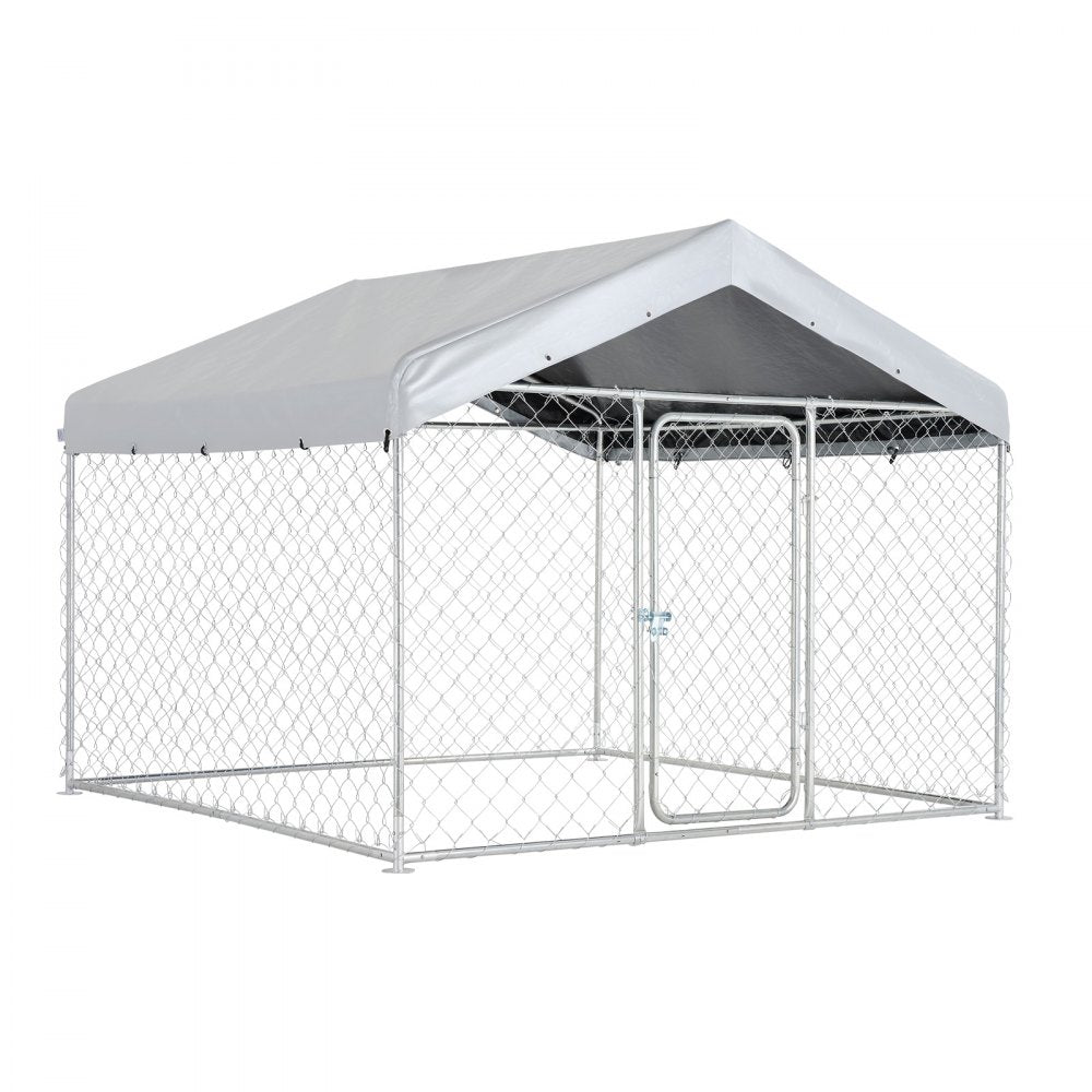 VEVOR Outdoor Dog Kennel, 6.56 x 6.56 x 5.25 ft Large Dog Kennel with Secure Lock, Outside Dogs Enclosures with UV-Resistant & Waterproof Roof Cover, Heavy Duty Pet Crate Cage Run for Large Dogs