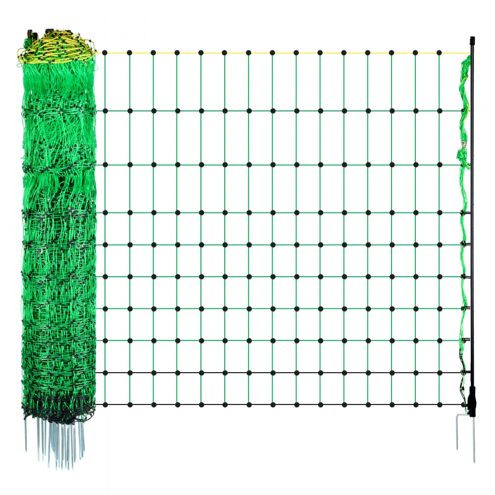 VEVOR Electric Fence Netting, 42 in (H) x 164 ft (L), PE Net Fencing with Posts & Double-Spiked Stakes, Utility Portable Electric Fence for Pigs, Cows, Sheep, Deer, Used in Backyards, Farms, Ranches