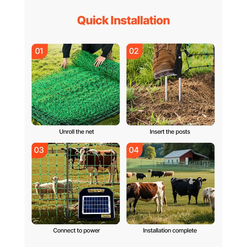 VEVOR Electric Fence Netting, 50" H x 164' L, Livestock Net Fencing with Posts & Stakes, Portable Mesh Nets for Goats, Sheep, Deer, Hogs, Dogs, Electric Fencing for Backyards, Gardens, Farms, Ranches