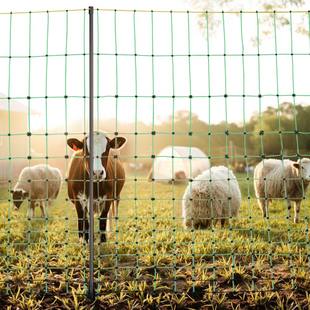 VEVOR Electric Fence Netting, 50" H x 164' L, Livestock Net Fencing with Posts & Stakes, Portable Mesh Nets for Goats, Sheep, Deer, Hogs, Dogs, Electric Fencing for Backyards, Gardens, Farms, Ranches