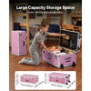 VEVOR Metal Storage Trunk, Set of 2, Wooden Suitcase Storage Boxes with Padlocks, Large Trunk Includes Casters and 3 Metal Handles, Decorative Store Chest with Lids for Travel, Apartment, Dorm, Pink