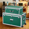 VEVOR Metal Storage Trunk, Set of 2, Wooden Suitcase Storage Boxes with Padlocks, Large Trunk Includes Casters & 3 Metal Handles, Decorative Store Chest with Lids for Travel, Apartment, Dorm, Green