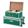 VEVOR Metal Storage Trunk, Set of 2, Wooden Suitcase Storage Boxes with Padlocks, Large Trunk Includes Casters and 3 Metal Handles, Decorative Store Chest with Lids for Travel, Apartment, Dorm, Green
