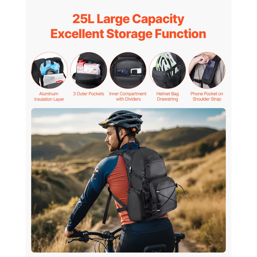 VEVOR Hydration Backpack, 25L Insulated Hydration Pack Backpack with 2L TPU Water Bladder, Hiking Water Backpack with Storage for Men Women, Hydro Water Daypack for Hiking Running Cycling Camping