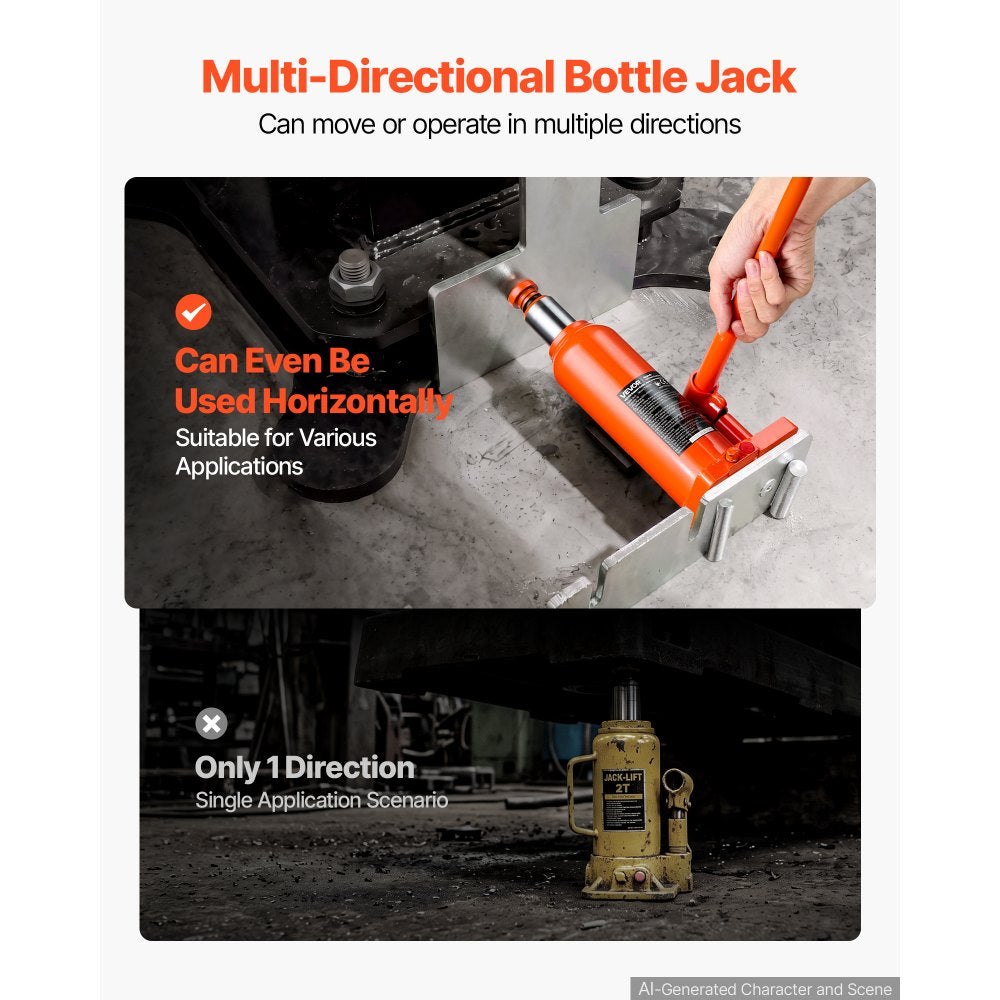 VEVOR Hydraulic Bottle Jack 10 Ton (22046.2 lbs) 9.06"-17.32" Lifting Range, for Heavy-Duty Pickup Truck, Truck, Large SUV, Auto Repair and House Lift, Multi-Directional Welded Jack with Long Handle