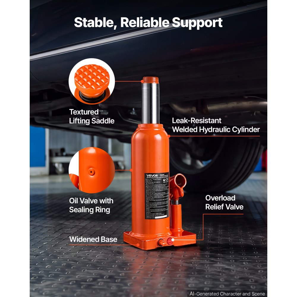VEVOR Hydraulic Bottle Jack 10 Ton (22046.2 lbs) 9.06"-17.32" Lifting Range, for Heavy-Duty Pickup Truck, Truck, Large SUV, Auto Repair and House Lift, Multi-Directional Welded Jack with Long Handle