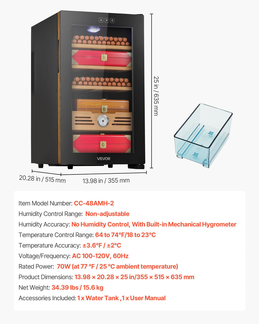 VEVOR Electric Humidor - Mechanical Hygrometer and Interior Light