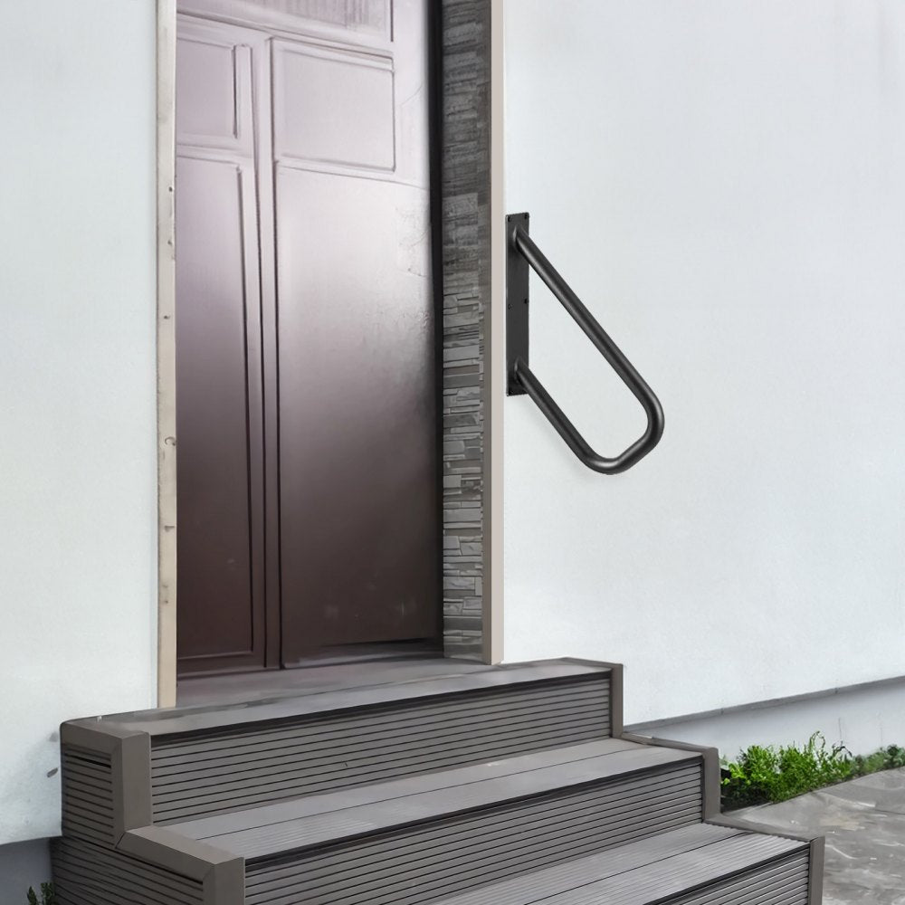 VEVOR Handrails for Outdoor Steps, 18.9" Length 1.3"Pipe Wall Mount Safety Railings for 1-2 Steps, Stair Handrail with Matte Black Finished,for Garden,Yard and Garage & Elderly,Pregnant Women, Disable