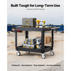VEVOR Utility Cart, 550 lbs Load Capacity, 37 x 25.4-inch Service Cart, Two-Shelf Heavy Duty Plastic Utility Cart with 360° Swivel Wheels (2 with Brakes), Suitable for Warehouse, Garage, Cleaning
