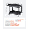 VEVOR Utility Cart, 550 lbs Load Capacity, 37 x 25.4-inch Service Cart, Two-Shelf Heavy Duty Plastic Utility Cart with 360° Swivel Wheels (2 with Brakes), Suitable for Warehouse, Garage, Cleaning