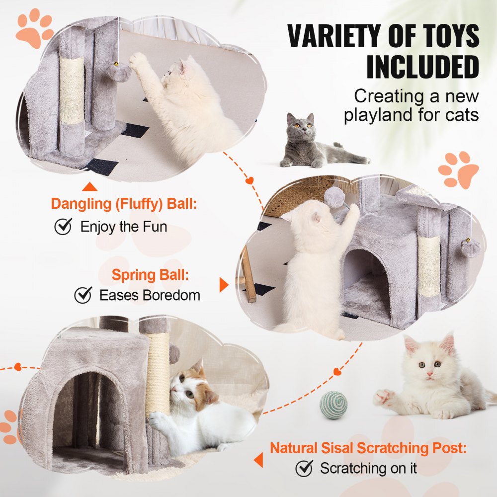 VEVOR Cat Tree for Indoor Cats, 31.4" Cat Tree Tower with Cat Condo, Sisal Scratching Post, Hammock, Top Perch, Jumping Platform, Cat House with Hang Ball, Cat Furniture Activity Center, Light Grey