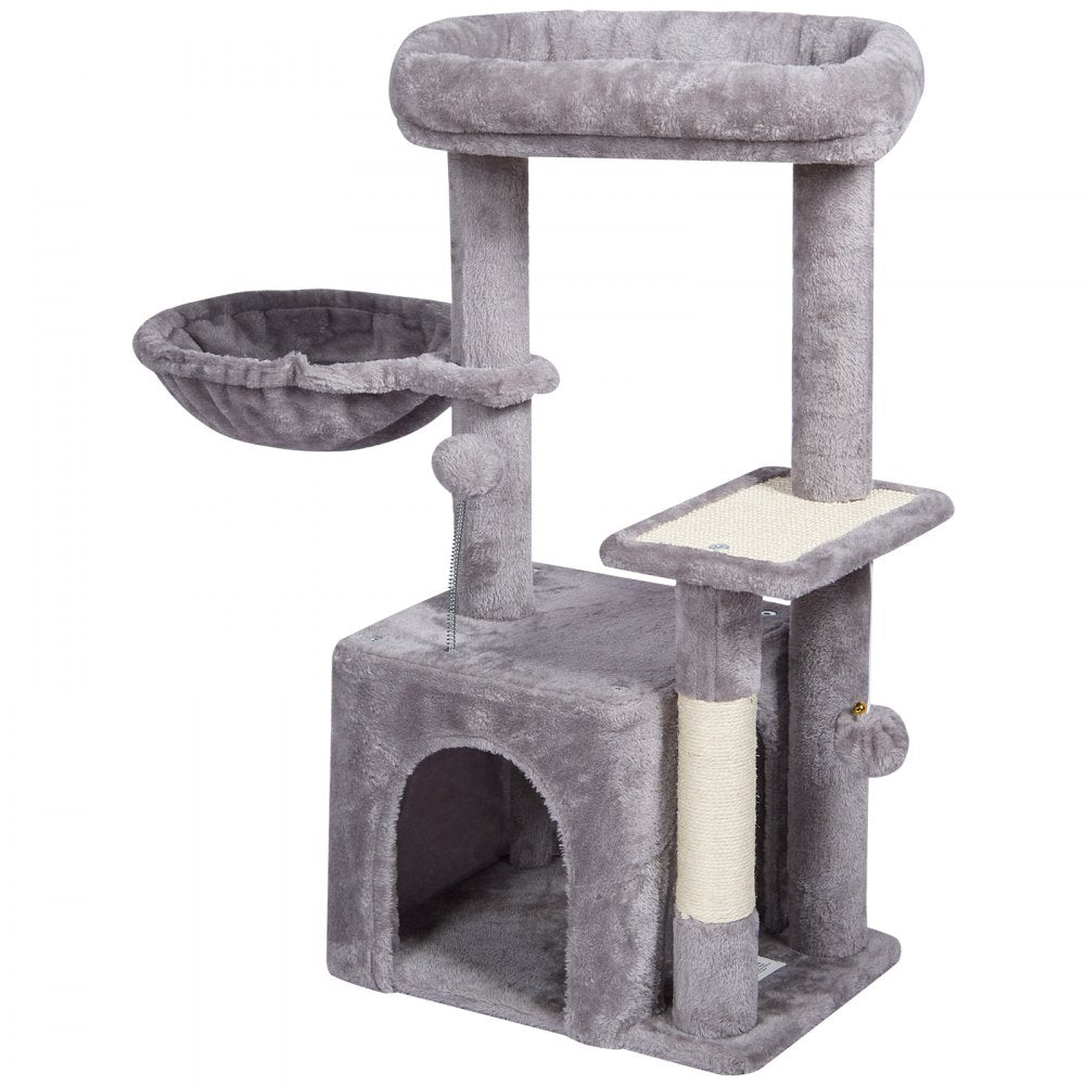 VEVOR Cat Tree for Indoor Cats, 31.4" Cat Tree Tower with Cat Condo, Sisal Scratching Post, Hammock, Top Perch, Jumping Platform, Cat House with Hang Ball, Cat Furniture Activity Center, Light Grey