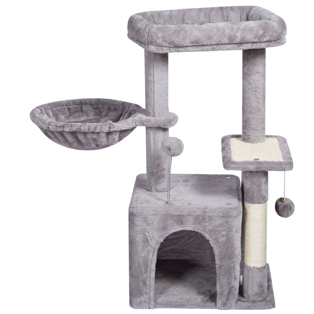 VEVOR Cat Tree for Indoor Cats, 31.4" Cat Tree Tower with Cat Condo, Sisal Scratching Post, Hammock, Top Perch, Jumping Platform, Cat House with Hang Ball, Cat Furniture Activity Center, Light Grey