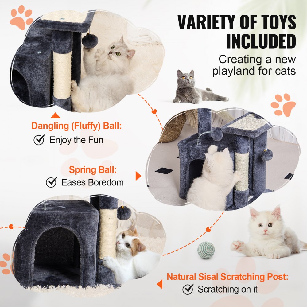 VEVOR Cat Tree for Indoor Cats, 31.4" Cat Tower with Cat Condo, Sisal Scratching Post, Hammock, Top Perch, Jumping Platform, Cat House with Hang Ball, Cat Furniture Activity Center, Dark Grey
