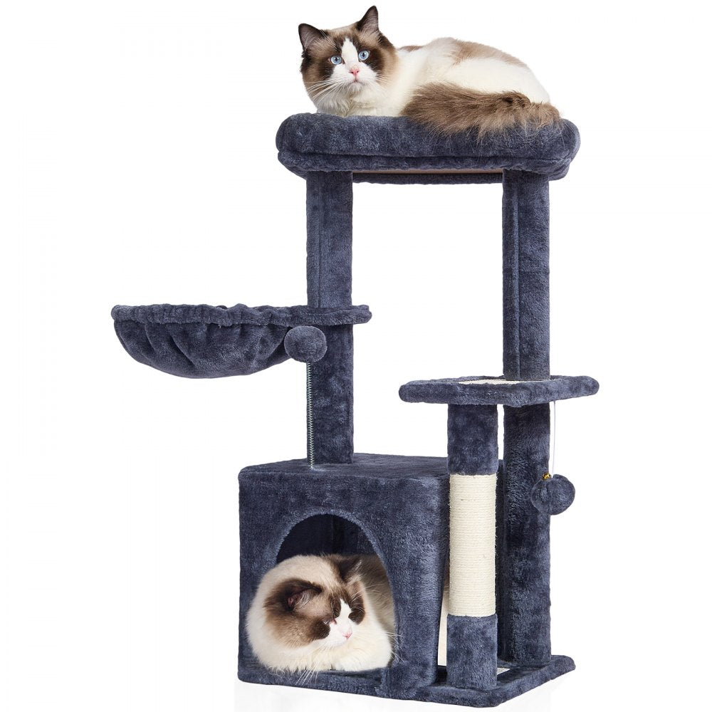 VEVOR Cat Tree for Indoor Cats, 31.4" Cat Tower with Cat Condo, Sisal Scratching Post, Hammock, Top Perch, Jumping Platform, Cat House with Hang Ball, Cat Furniture Activity Center, Dark Grey
