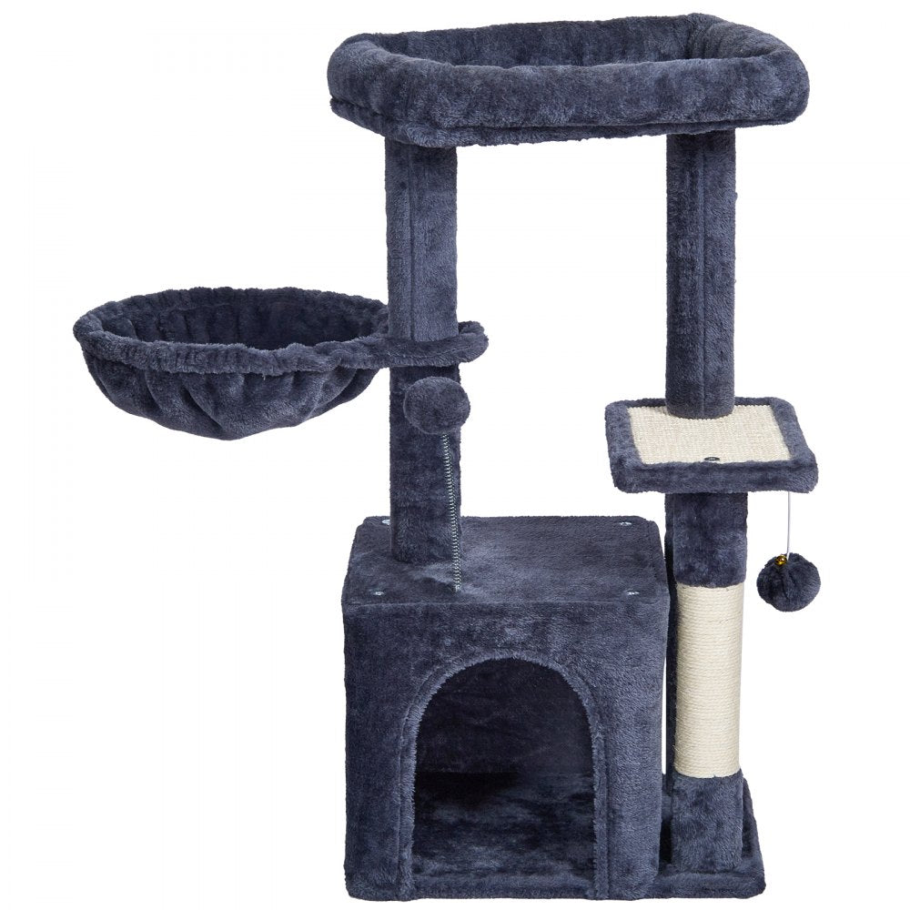 VEVOR Cat Tree for Indoor Cats, 31.4" Cat Tower with Cat Condo, Sisal Scratching Post, Hammock, Top Perch, Jumping Platform, Cat House with Hang Ball, Cat Furniture Activity Center, Dark Grey