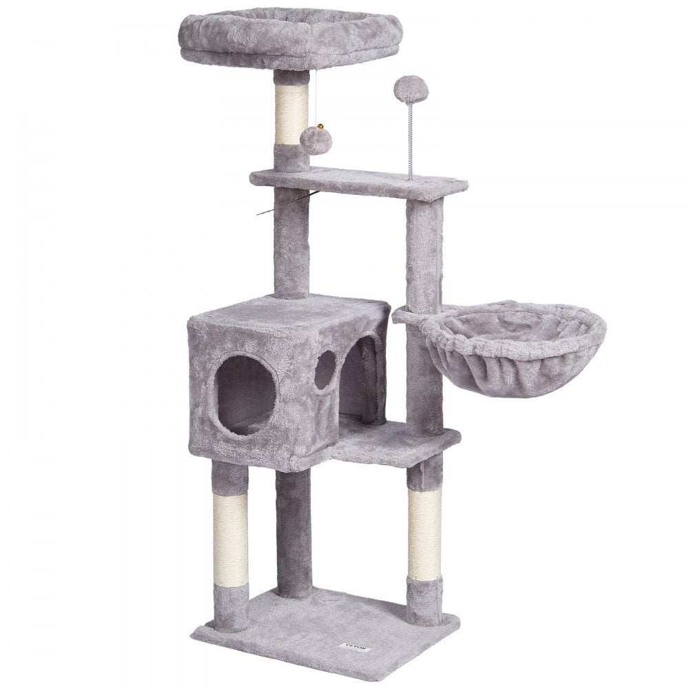 VEVOR Cat Tree for Indoor Cats, 45.2" Cat Tower with Cat Condo, Sisal Scratching Post, Hammock, Top Perch, Jumping Platforms, Large Cat House with Hang Ball, Cat Furniture Activity Center, Light Grey