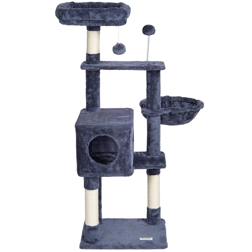 VEVOR Cat Tree for Indoor Cats, 45.2" Cat Tower with Cat Condo, Sisal Scratching Post, Hammock, Top Perch, Jumping Platforms, Large Cat House with Hang Ball, Cat Furniture Activity Center, Dark Grey