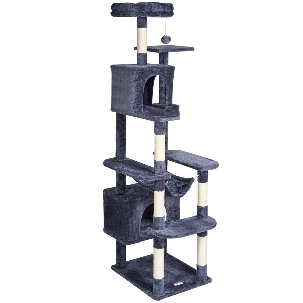 VEVOR Cat Tree for Indoor Cats, 72" Cat Tower with 2 Cat Condos, Sisal Scratching Post, Hammock, Top Perch, Jumping Platforms, Large Cat Furniture Activity Center with Hang Ball, Dark Grey