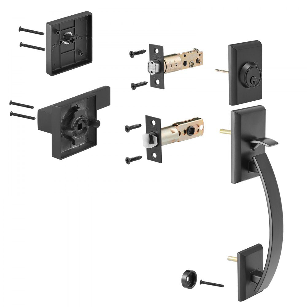 VEVOR Double Door Handle Set, Matte Black Arched Door Lever, Double Front Door Handle Set with Reversible Handle Lever, Heavy Duty Double Door Lock Set with Dummy, for Office Door or Front Door