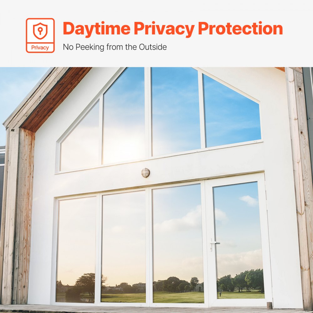 VEVOR Window Privacy Film, One Way Window Tint, Daytime Mirror Reflective Heat Control Glass, Static Cling Sun Blocking, See out Not in Window Film for Home and Office, Black-Silver, 36 in x 6.5 ft