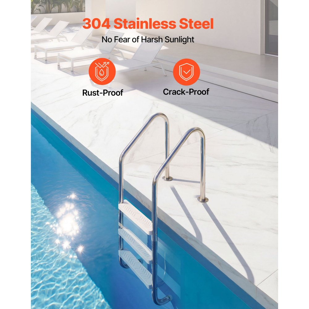 VEVOR Swimming Pool Ladder, 3-Step Stairs with Double Handrails, Non-slip Heavy Duty Wide Steps, Stainless Steel Frame, 265 lbs Capacity for 48-54 in Inground Pools Entry/Exits, Indoor & Outdoor