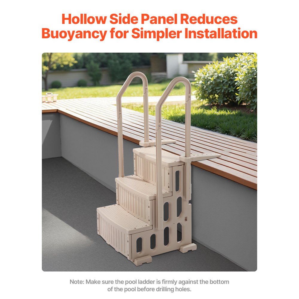 VEVOR Swimming Pool Ladder, 3-Step Double Handrails Stairs with Non-slip Heavy Duty Steps, Max Load Capacity 400 lbs, for 36-48 Inch Inground & Above-ground Pools of Any Decking Surface, Taupe