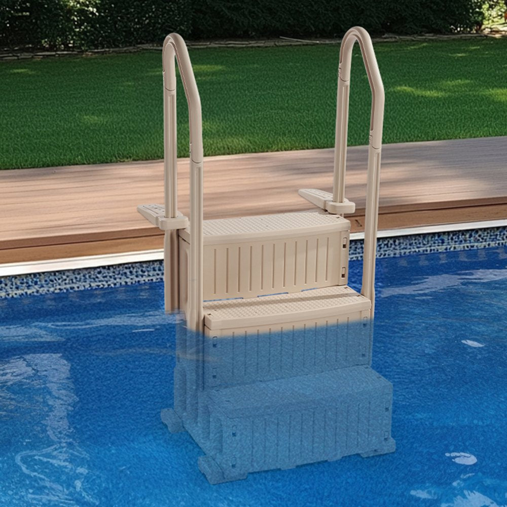 VEVOR Swimming Pool Ladder, 3-Step Double Handrails Stairs with Non-slip Heavy Duty Steps, Max Load Capacity 400 lbs, for 36-48 Inch Inground & Above-ground Pools of Any Decking Surface, Taupe