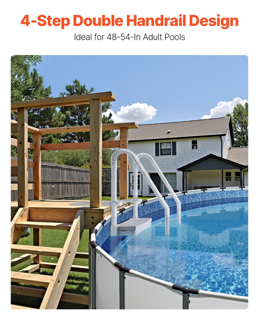 VEVOR Swimming Pool Ladder, 4-Step Double Handrails Stairs, Grey - image 2