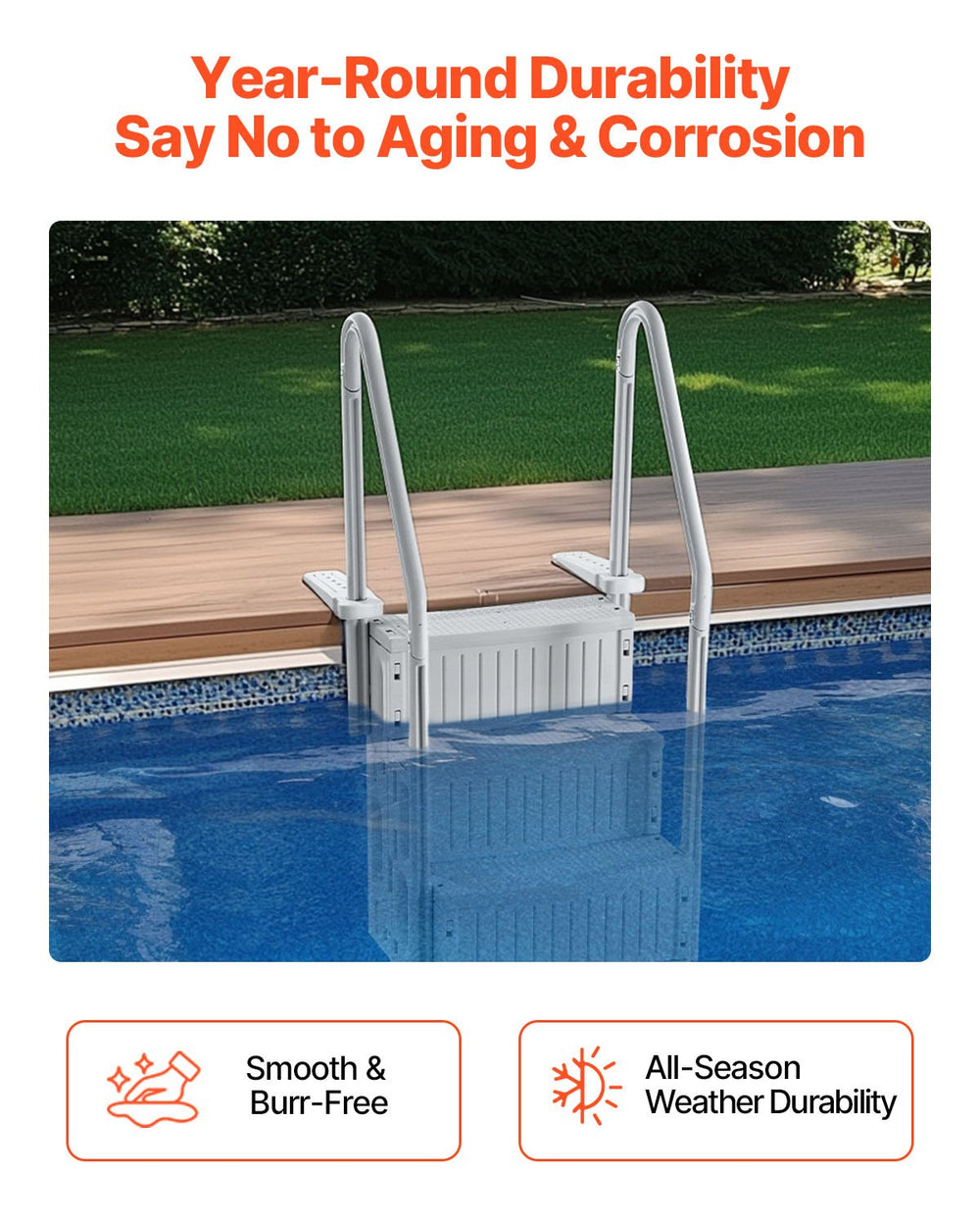 VEVOR Swimming Pool Ladder, 4-Step Double Handrails Stairs, Grey - image 5