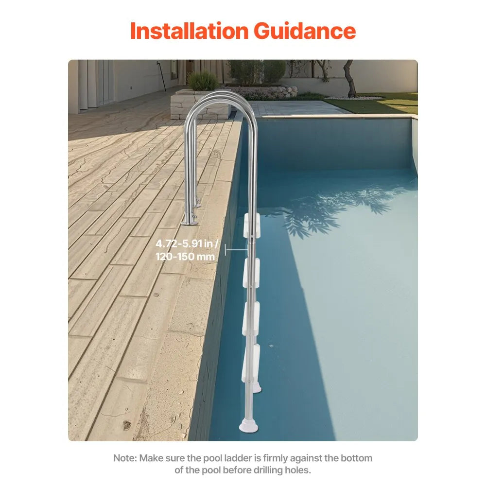 VEVOR Swimming Pool Ladder, 4-Step Double Handrails Stairs with Non-slip Heavy Duty Steps, Stainless Steel Load Capacity 265 lbs, for 54 In Inground Pools with Mounted Deck Board Indoor & Outdoor